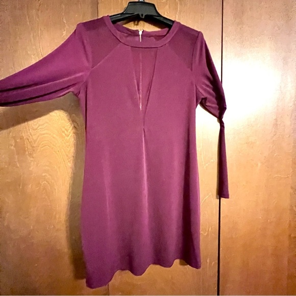 Express Wine Colored Dress Size Large. Sheer Neckline and Shoulder Inserts - Picture 8 of 8
